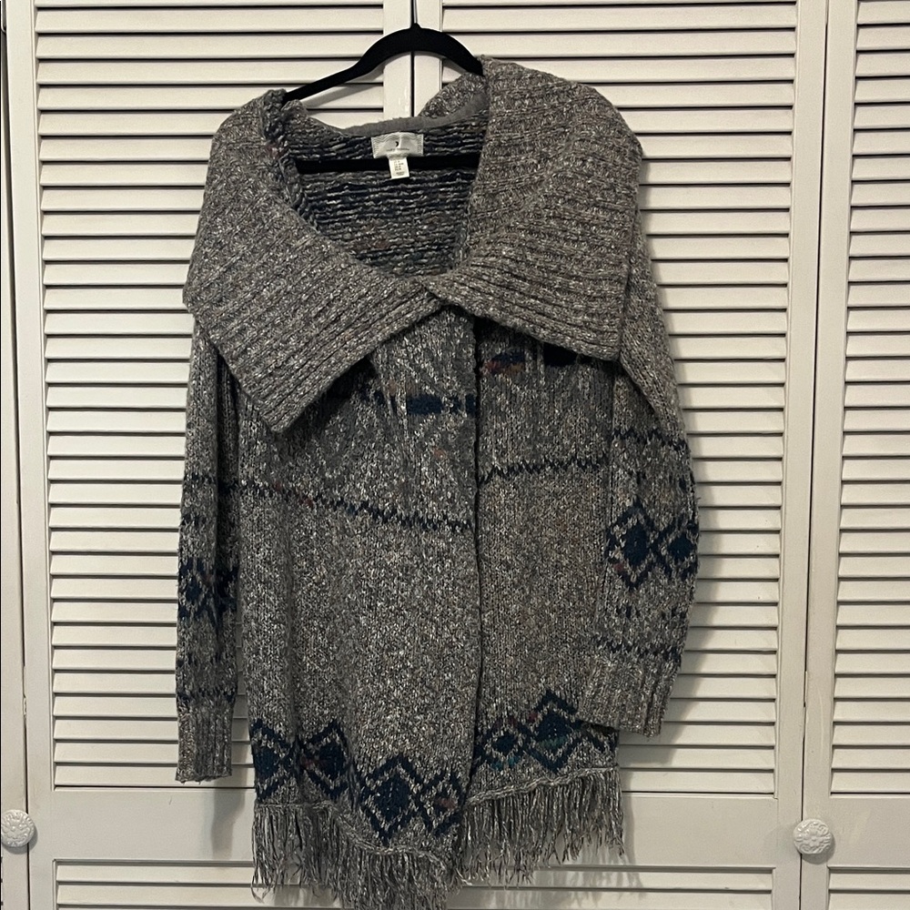 Ruby Moon Gray Knit Cardigan with Fringe